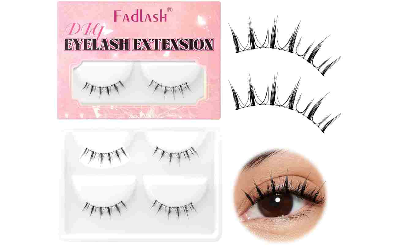 FADLASH Lash Clusters 2 Pairs Clusters DIY Eyelash Extensions False Eyelashes with Natural Wispy and Fluffy Effect Reusable Eyelash Clusters Self Application at Home(011-TP04)