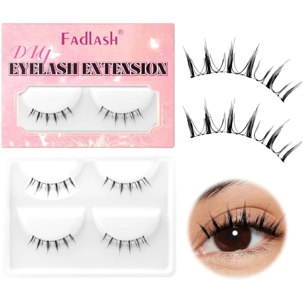 FADLASH Lash Clusters 2 Pairs Clusters DIY Eyelash Extensions False Eyelashes with Natural Wispy and Fluffy Effect Reusable Eyelash Clusters Self Application at Home(011-TP04)