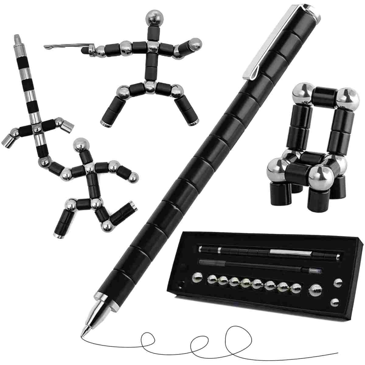 Fidget Pen, Magnetic Pen,Teen Decompression Magnetic Metal Pen, Cool Multifunctional Deformable Magnet Writing Pen, Eliminate Pressure Fidget Toy Gift for Kids or Friends(Black)