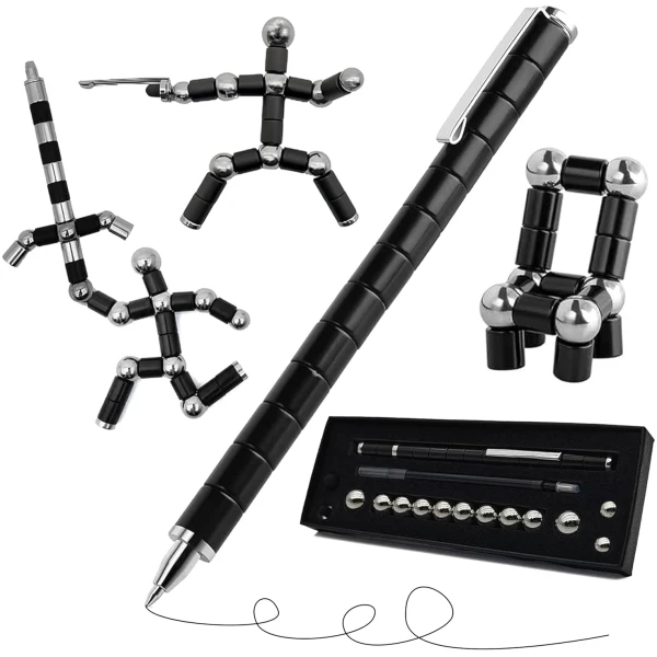 Fidget Pen, Magnetic Pen,Teen Decompression Magnetic Metal Pen, Cool Multifunctional Deformable Magnet Writing Pen, Eliminate Pressure Fidget Toy Gift for Kids or Friends(Black)