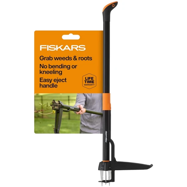 Fiskars 4-Claw Stand Up Weed Puller Tool, Gardening Hand Weeding Tool with 39" Long Ergonomic Handle with Easy-Eject Mechanism