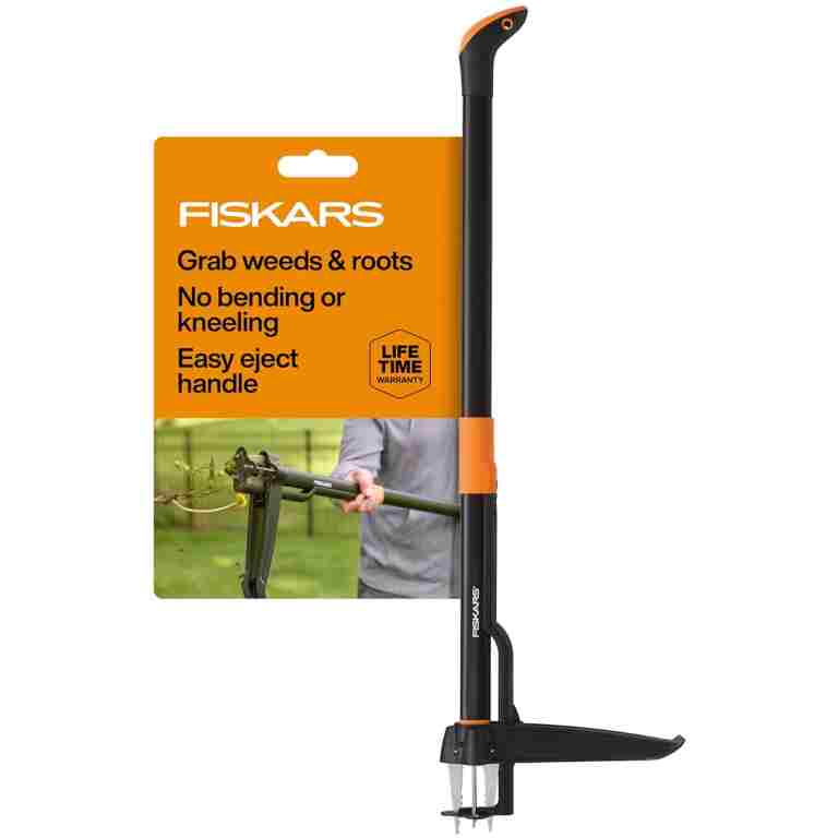 Fiskars 4-Claw Stand Up Weed Puller Tool, Gardening Hand Weeding Tool with 39" Long Ergonomic Handle with Easy-Eject Mechanism