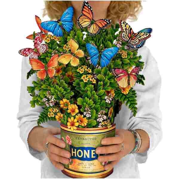 Freshcut Paper Pop Up Cards, Butterflies & Buttercups, 12 Inch Life Sized Forever Flower Bouquet 3D Popup Greeting Card, Birthday Cards, Thank You Card, Blank Notecard & Envelope
