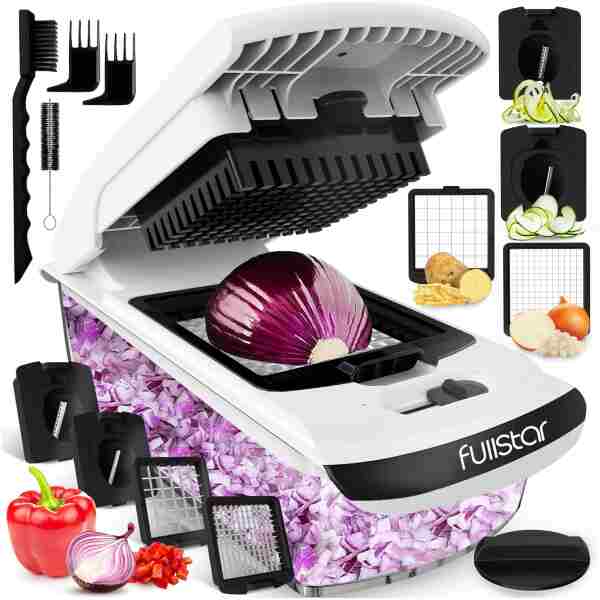 Fullstar Vegetable Chopper and Spiralizer - Food Chopper with Container, Fruit Slicer, Kitchen Gadgets & Accessories, Home Essentials (4 in 1, White)