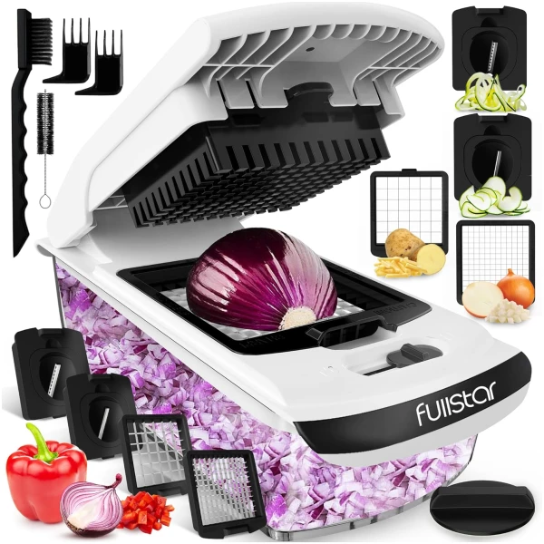 Fullstar Vegetable Chopper and Spiralizer - Food Chopper with Container, Fruit Slicer, Kitchen Gadgets & Accessories, Home Essentials (4 in 1, White)