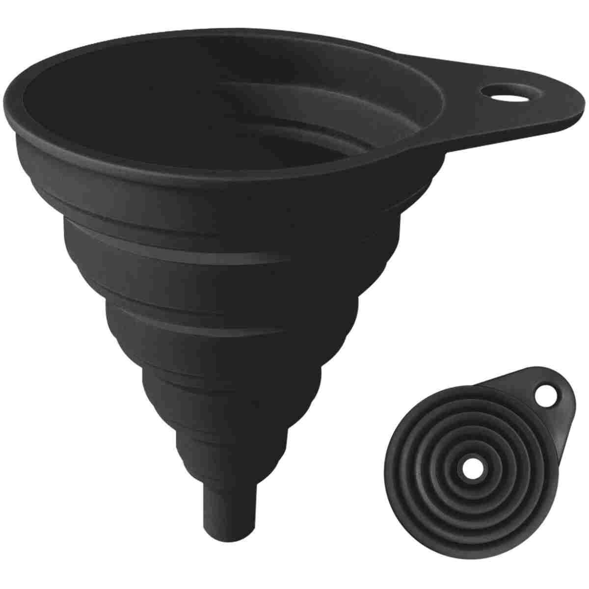 Funnels for Kitchen Use, Food Grade Silicone Collapsible Kitchen Funnel (Black)