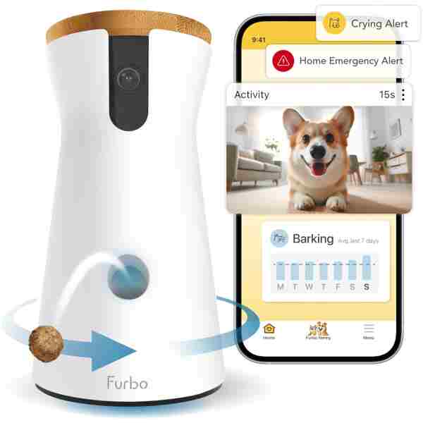 Furbo 360° Dog Camera + Nanny Bundle: Home Security & Pet Safety Alerts, Rotating Treat Dispenser with Speaker, Smart Home Indoor Cam w Phone App (Additional Subscription...