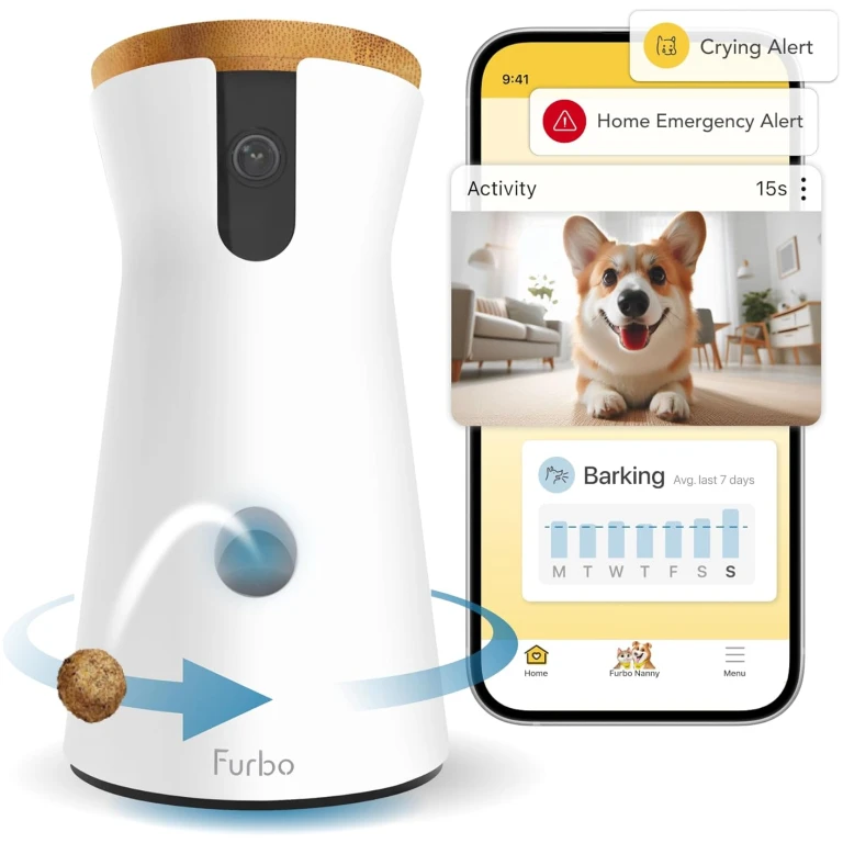 Furbo 360° Dog Camera + Nanny Bundle: Home Security & Pet Safety Alerts, Rotating Treat Dispenser with Speaker, Smart Home Indoor Cam w Phone App (Additional Subscription...