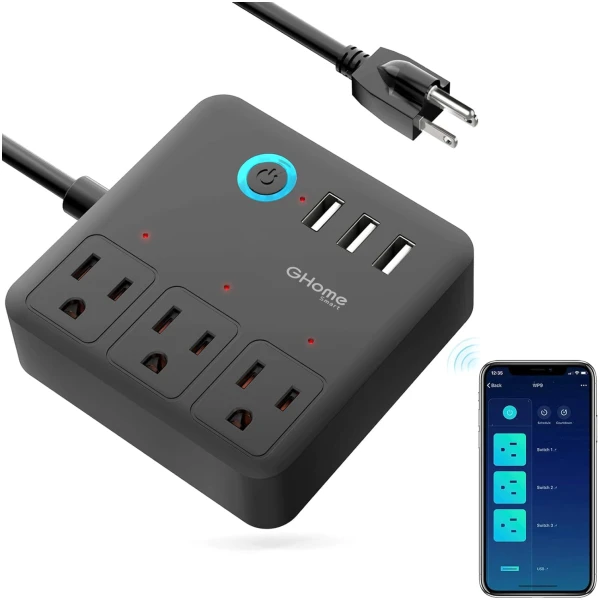 GHome Smart Plug Power Strip, WiFi Surge Protector Work with Alexa Google Home, Smart Outlets with 3 USB 3 Charging Port, Multi-Plug Extender for Home Office Cruise Ship Travel,...