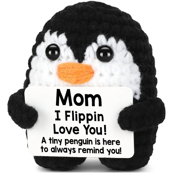 Gifts for Mom Mothers Day from Daughter Son, Handmade Crochet Penguin Mom Gifts for Birthday Mother‘s Day Mommy Mother in Law Bonus Step Mothers, Funny I Love You Mum Present...