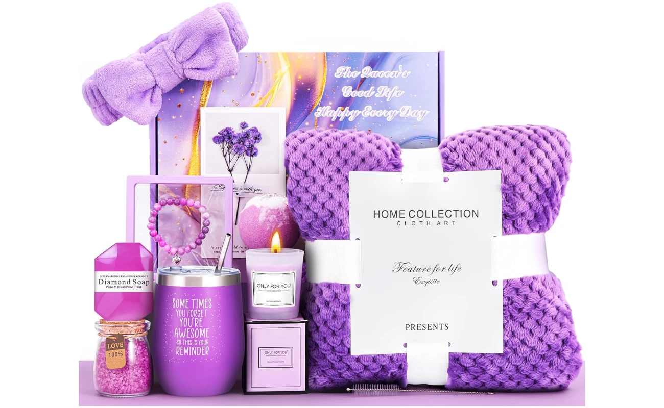 Gifts For Women, Gifts For Mom,Lavender Spa Flannel Blanket Gift Set, Mother's Day Gift, For Female Friend, Mom, Wife, Girlfriend, Sister, Her Birthday Gift