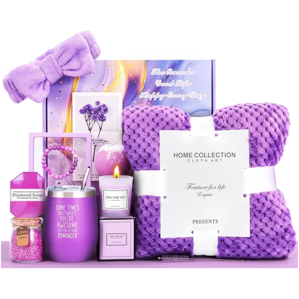 Gifts For Women, Gifts For Mom,Lavender Spa Flannel Blanket Gift Set, Mother's Day Gift, For Female Friend, Mom, Wife, Girlfriend, Sister, Her Birthday Gift