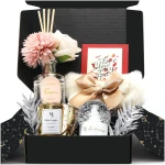 Gifts for Women,Mothers Day Gifts for Mom,Includes Scented Candle Reed Diffuser Fuzzy Socks Snow Globe Decor Flowers Gift Wrap Boxes