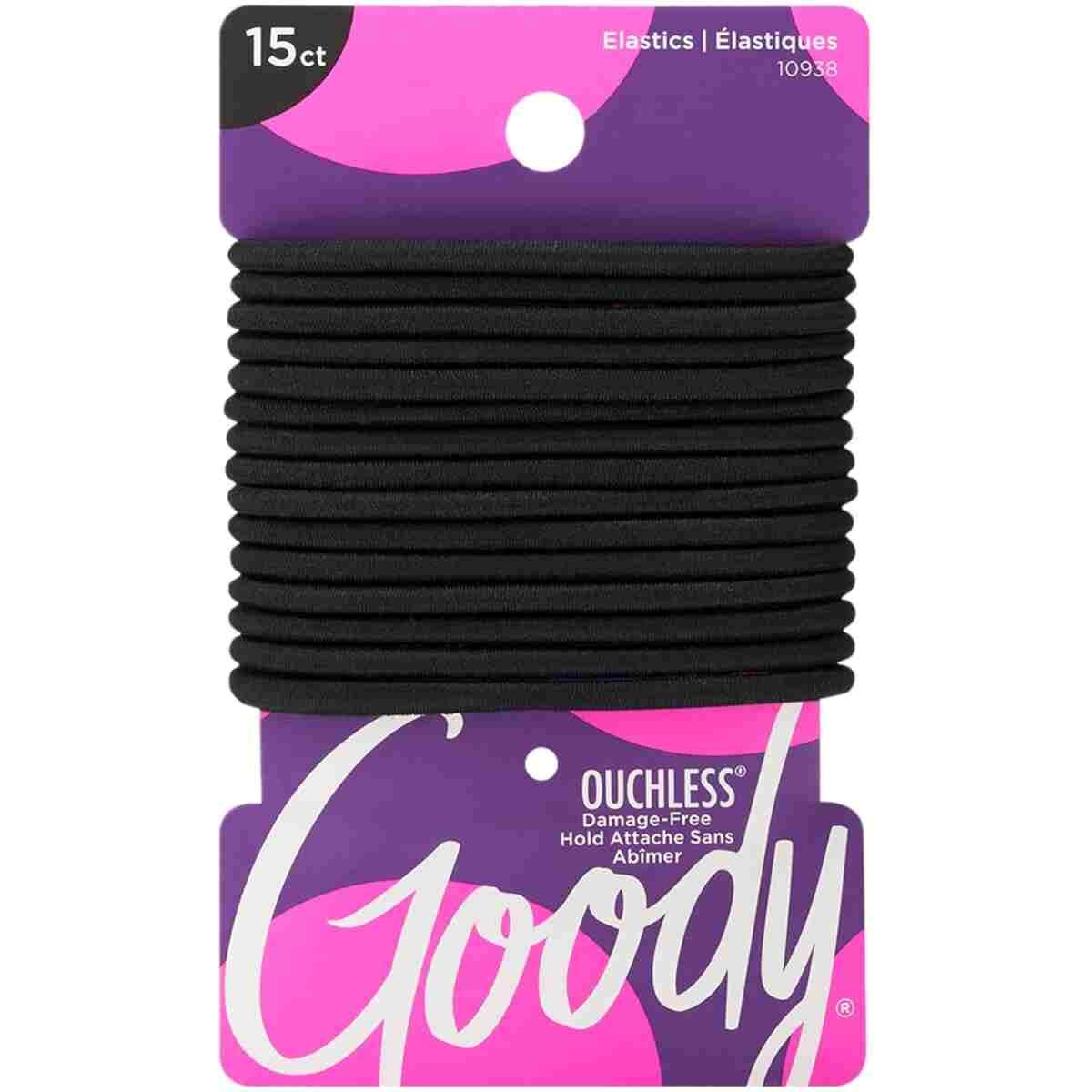 Goody Ouchless Elastic Hair Ties - 15 Ct, Black, 4MM Rubber Bands for Hair, Pain-Free Hair Accessories for Women & Men, Made for Long-Lasting Braids, Ponytails & More, All Hair...