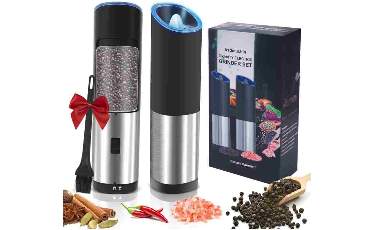 Gravity Electric Salt and Pepper Grinder Set with Adjustable Coarseness, Large Capacity, Stainless Steel, Portable, Not Easily Knocked Over, Kitchen Utensils Gadgets for Dining...