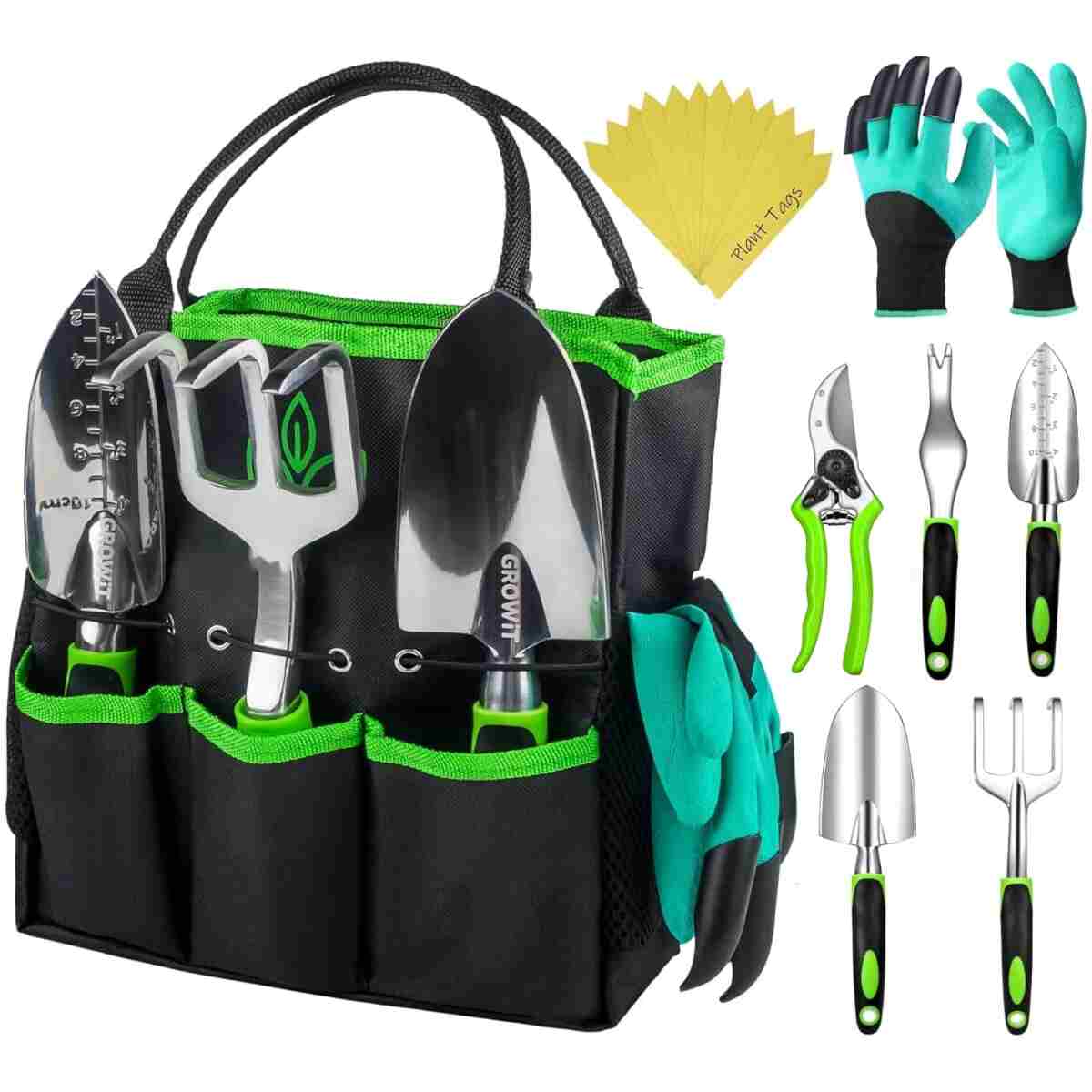 GROWIT Heavy Duty Gardening Tools - 22-Piece Gardening Gifts for Women, Mom, Men - Durable, Ergonomic Garden Tool Set