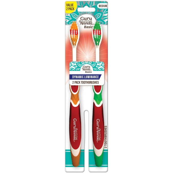 GuruNanda Dynamic Luminance Toothbrushes - Medium Bristles for Plaque Removal - Gentle on Teeth & Gums - Ideal for Kids & Adults - Pack of 2
