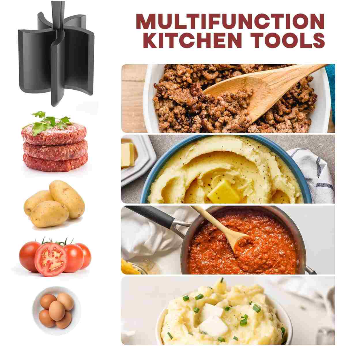 Hamburger Mincer, Masher and Grinder Premium Heat Resistant Meat Grinder for Ground Beef, Ground Turkey and More, Nylon Ground Beef Mincer and Fork