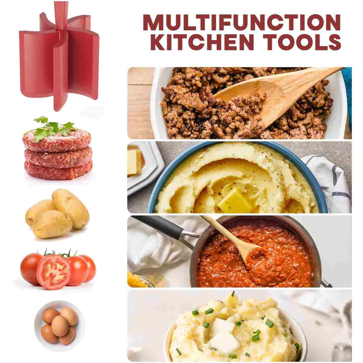 Hamburger Mincer, Masher and Grinder Premium Heat Resistant Meat Grinder for Ground Beef, Ground Turkey and More, Nylon Ground Beef Mincer and Fork