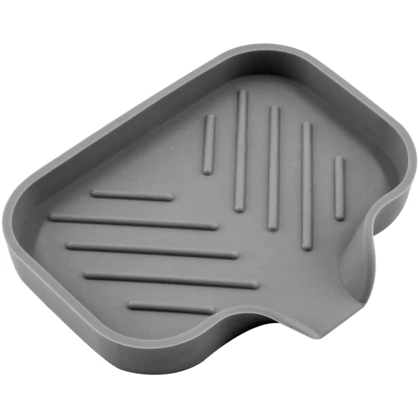 Hordion 1Pcs Grey Silica Gel Self Draining Soap Tray, Sponge Soap Holder Sink Accessories, Drain Soap Dish for Sink, Bar Soap, Dish Soap Bottle, Shower, Bathroom, Kitchen Counter