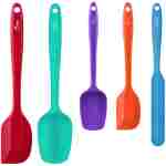 HOTEC Heat Resistant 600℉ Food Grade Silicone Rubber Spatula Set for Baking, Cooking, and Mixing Non Stick Dishwasher Safe BPA-Free Multicolor Set of 5