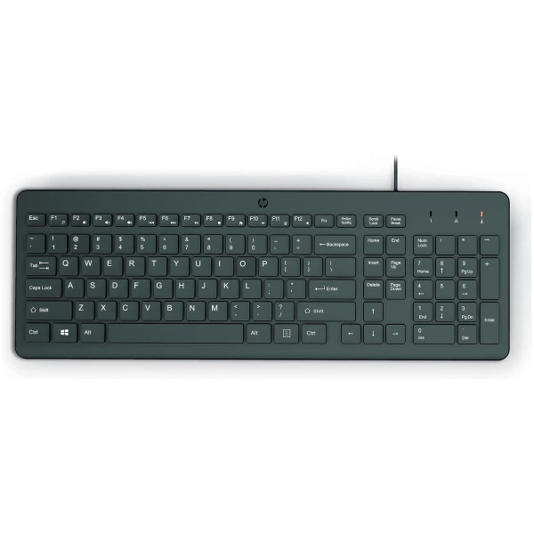 HP 150 Wired Keyboard with Numeric Keypad - Silent-Touch Chiclet Keyboard - Ergonomic, Comfortable - USB Plug-and-Connectivity, LED Indicators (664R5AA, Black)