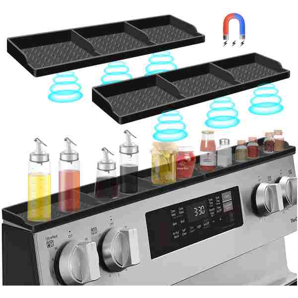 Hydream Stove Top for Silicone Shelf,30 Inch Magnetic Shelf Over the Stove Spice Rack,Kitchen Shelf for Above Stovetop Organizer Magnet Flat Back of Stove Storage Suctioned for...