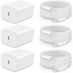 iPhone 16 15 充电器快速充电 - 20W USB C 电源适配器，带 6 英尺 C 型转 C 型线，适用于 iPhone 16/16 Pro/16 Plus/16 Pro Max/15 系列、iPad Pro 等 [3 件装]