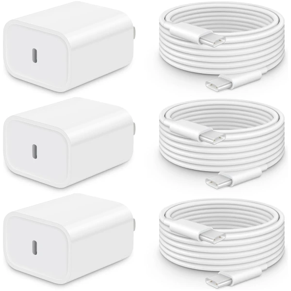 i Phone 16 15 Charger Fast Charging-20W USB C Power Brick with 6Ft Type C to C Cord for iP16/16 Pro/16 Plus/16 Pro Max/15 Series, i Pad Pro & More [3 Pack]
