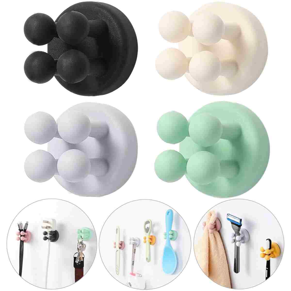 iBetterLife 4Pcs Silicone Toothbrush Holders - Multi-Function Hook Waterproof Self Adhesive Wall Mounted Single Hook for Hanging Key, Utility Plug Holder for Bathroom Kitchen...