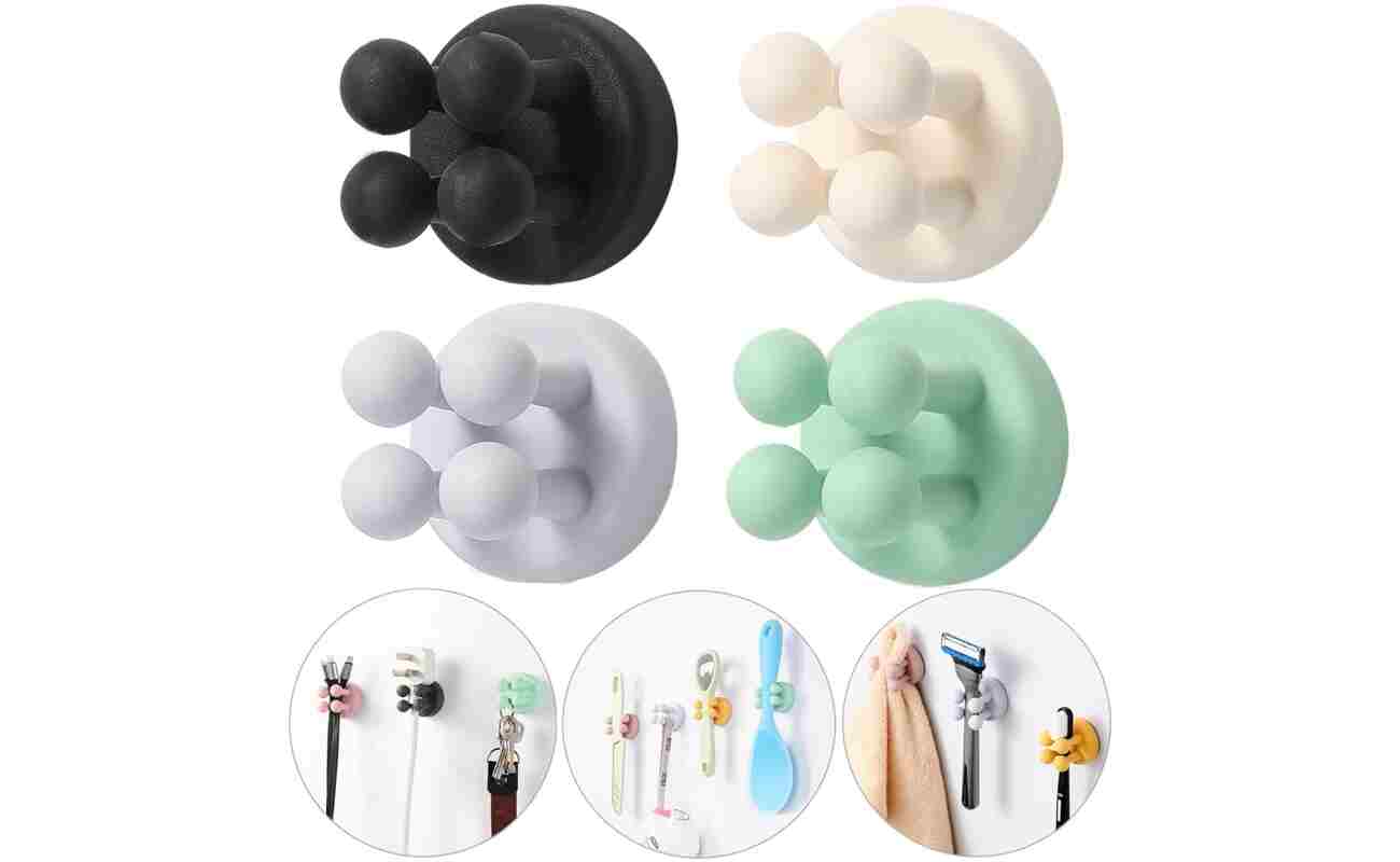 iBetterLife 4Pcs Silicone Toothbrush Holders - Multi-Function Hook Waterproof Self Adhesive Wall Mounted Single Hook for Hanging Key, Utility Plug Holder for Bathroom Kitchen...
