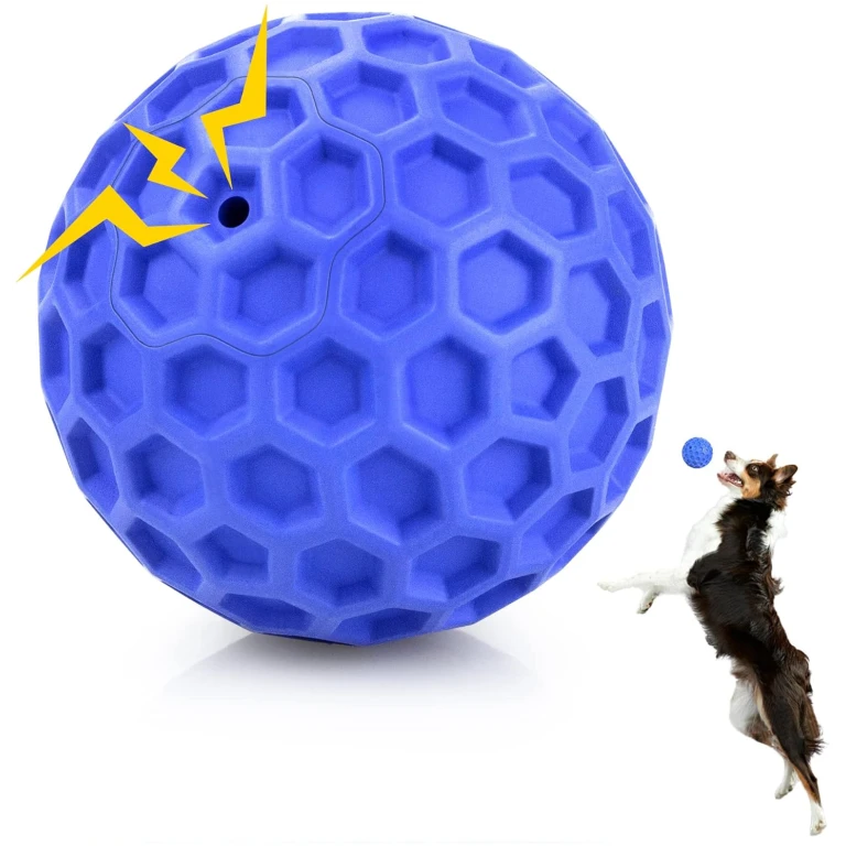 Indestructible Squeaky Dog Ball, Relieves Anxiety, Cleans Teeth, Interactive Chew Toy for Aggressive Chewers, Dog Toy for Large Breeds, Outdoor Waterproof