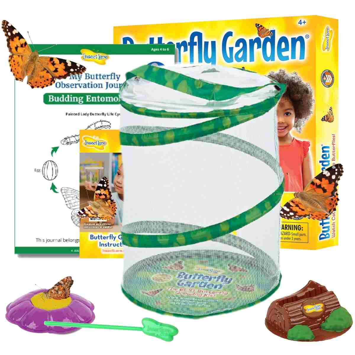 Insect Lore Butterfly Garden Kit, Painted Lady Butterfly Kit with Voucher for Live Caterpillars, Butterfly Habitat, STEM Journal & More