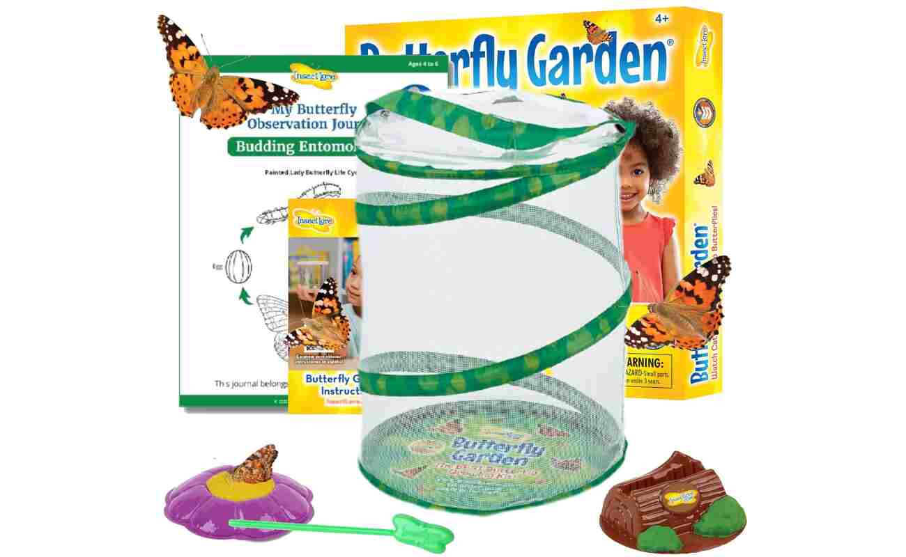 Insect Lore Butterfly Garden Kit, Painted Lady Butterfly Kit with Voucher for Live Caterpillars, Butterfly Habitat, STEM Journal & More