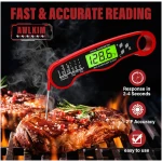 Instant Read Meat Thermometer for Grill and Cooking, Waterproof Fast Food Thermometer with Backlight, Digital Food Probe for Kitchen Cooking, Candy Making, Outside Grill - Red