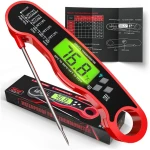 Instant Read Meat Thermometer for Grill and Cooking, Waterproof Fast Food Thermometer with Backlight, Digital Food Probe for Kitchen Cooking, Candy Making, Outside Grill - Red