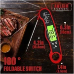 Instant Read Meat Thermometer for Grill and Cooking, Waterproof Fast Food Thermometer with Backlight, Digital Food Probe for Kitchen Cooking, Candy Making, Outside Grill - Red