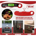 Instant Read Meat Thermometer for Grill and Cooking, Waterproof Fast Food Thermometer with Backlight, Digital Food Probe for Kitchen Cooking, Candy Making, Outside Grill - Red