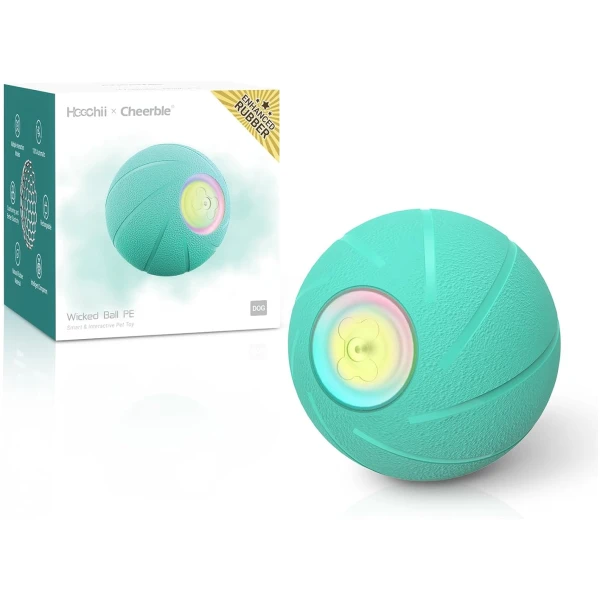 Intelligent Interactive Dog Toy, [Enhanced Rubber Version] Wicked Ball PE,3 Interactive Modes,Active Rolling Ball for Medium and Large Dogs with LED Lights,DC Rechargeable