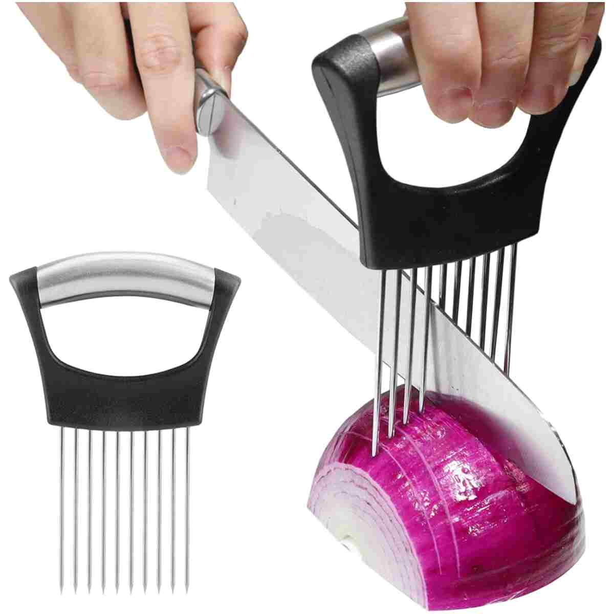 JAYVAR Onion Holder for Slicing, Vegetable Cutter for Potato, Tomato, Avocados, Eggs, Food Slicer Assistant Tool for Fruit, Lemon and Meat