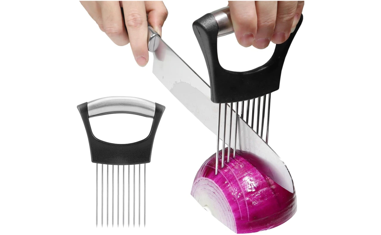 JAYVAR Onion Holder for Slicing, Vegetable Cutter for Potato, Tomato, Avocados, Eggs, Food Slicer Assistant Tool for Fruit, Lemon and Meat