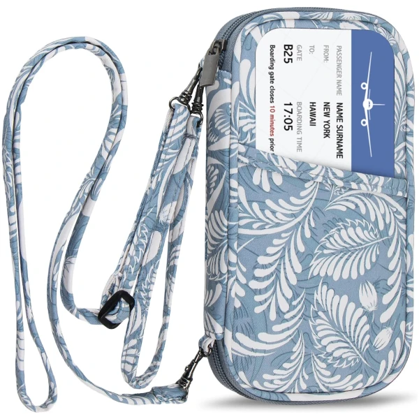 jiemei RFID Family Passport Wallet Holder Waterproof, Travel Document Organizer Credit Card Clutch Bag for Men Women (RFID Leaf)