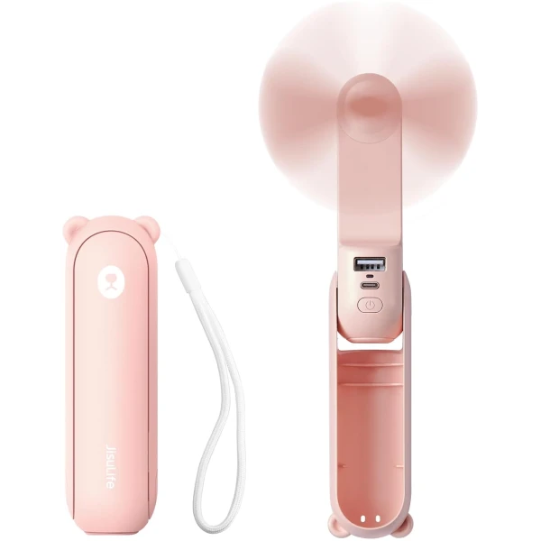 JISULIFE Handheld Mini Fan, 3 IN 1 USB Rechargeable Portable Fan [12-19 Working Hours] with Power Bank, Flashlight, Pocket Design for Travel/Summer/Concerts/Lash, Gifts for...