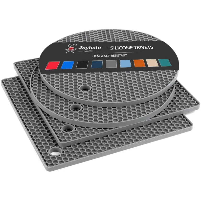 Joyhalo Trivets for Hot Dishes - Hot Pads for Kitchen, Silicone Pot Holders for Hot Pots and Pans, Silicone Mats for Kitchen Countertops, Table, Flexible Easy to Wash and Dry, Grey