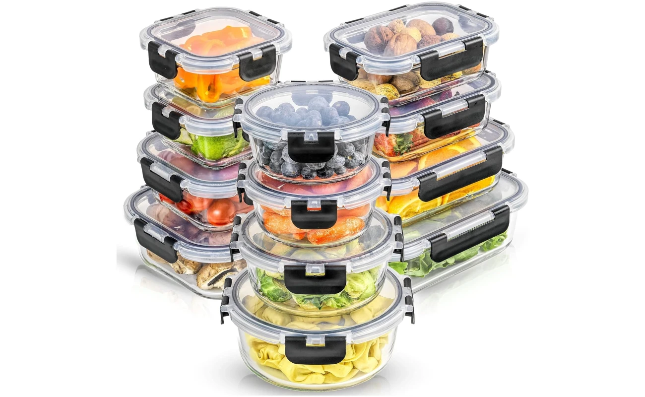 JoyJolt JoyFul 24pc(12 Airtight, Freezer Safe Food Storage Containers and 12 Lids), Pantry Kitchen Storage Containers, Glass Meal Prep Container for Lunch, Glass Storage...