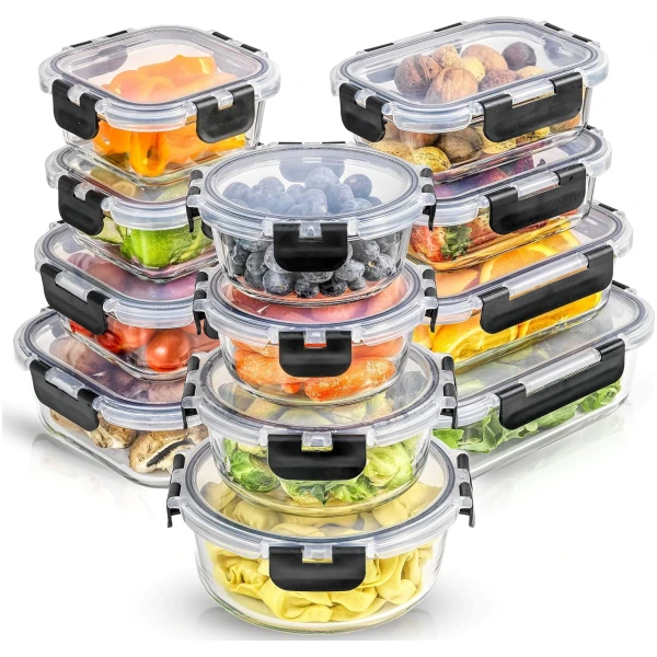 JoyJolt JoyFul 24pc(12 Airtight, Freezer Safe Food Storage Containers and 12 Lids), Pantry Kitchen Storage Containers, Glass Meal Prep Container for Lunch, Glass Storage...