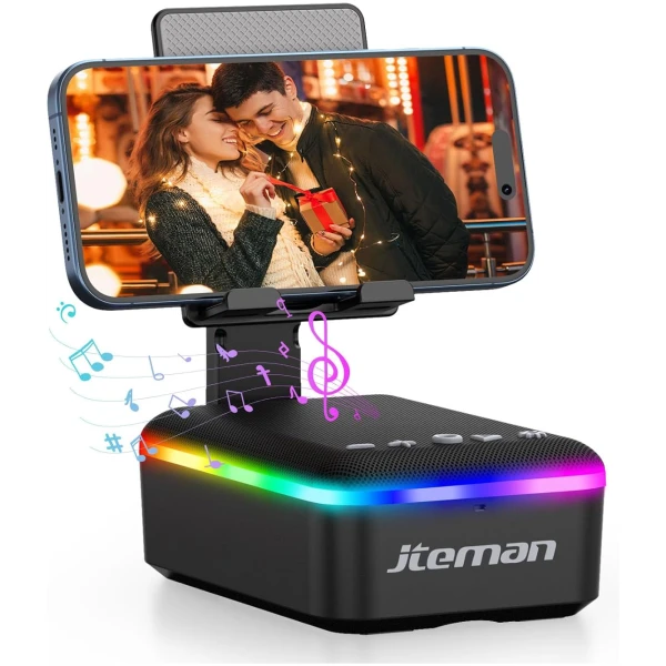 JTEMAN Gifts for Men Women,Cell Phone Stand with Bluetooth Speaker,LED Light,and Lanyard,Cool Tech Gadgets,Unique Birthday Gifts for Men Husband Mom Dad