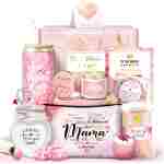 Jumway Gifts for Mom Gifts Basket, Mother's Day Gifts for Mom Birthday Gifts Set Include Glass Cup, Scented Wax Candle, Bath Bomb Scented Soap Make-up Bag