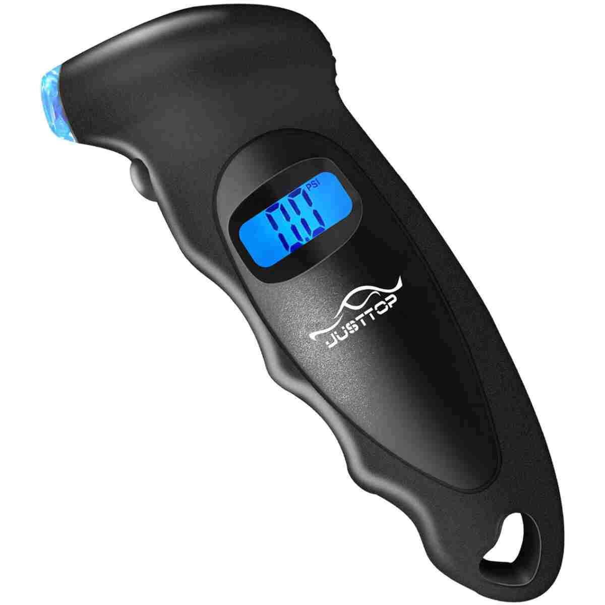 JUSTTOP Digital Tire Pressure Gauge, 150PSI 4 Setting for Cars, Trucks and Bicycles, Backlit LCD and Anti-Skid Grip for Easy and Accurate Reading(Black)