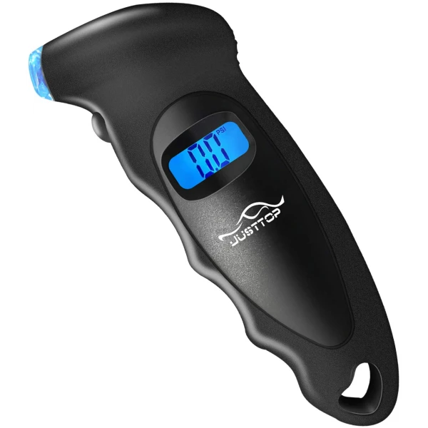 JUSTTOP Digital Tire Pressure Gauge, 150PSI 4 Setting for Cars, Trucks and Bicycles, Backlit LCD and Anti-Skid Grip for Easy and Accurate Reading(Black)